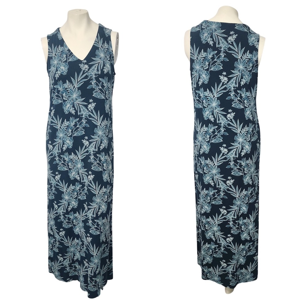 J. Jill Wearever Collection Maxi Dress Small Tall Blue Floral Sleeveless Stretch